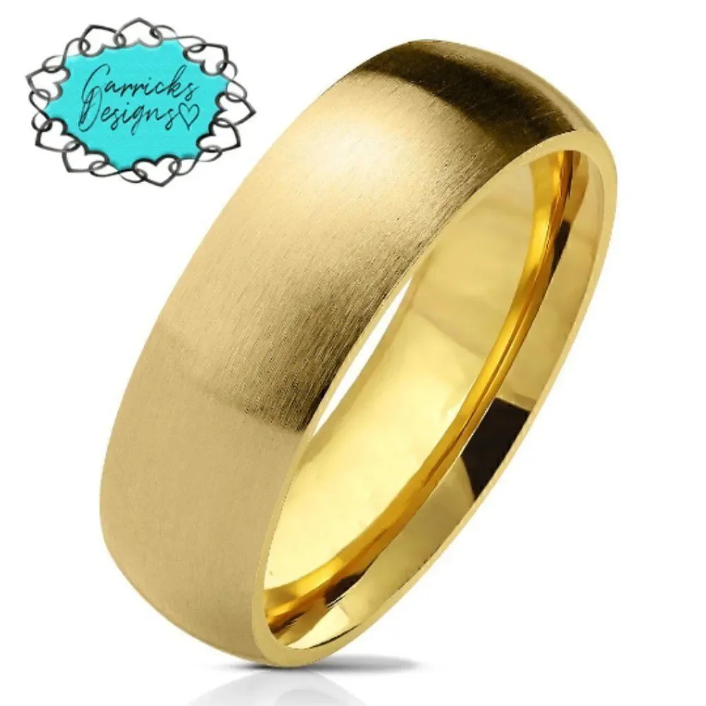 Engraved Men's Matte Gold Wedding Ring Band Personalized Wedding Ring For Him